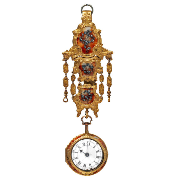 English gold and enamel verge with chatelaine from the 18th century English gold and enamel verge with chatelaine from the 18th century