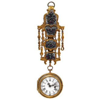 English gold agate watch set with diamonds and rubies Circa 1740