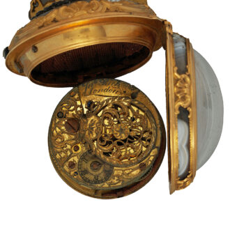 English gold agate watch set with diamonds and rubies Circa 1740