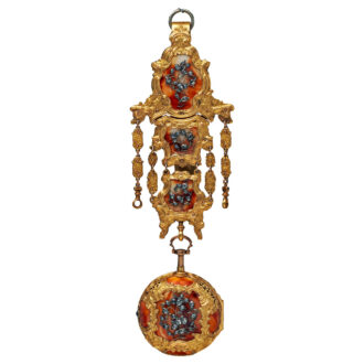 English gold and enamel verge with chatelaine from the 18th century English gold and enamel verge with chatelaine from the 18th century