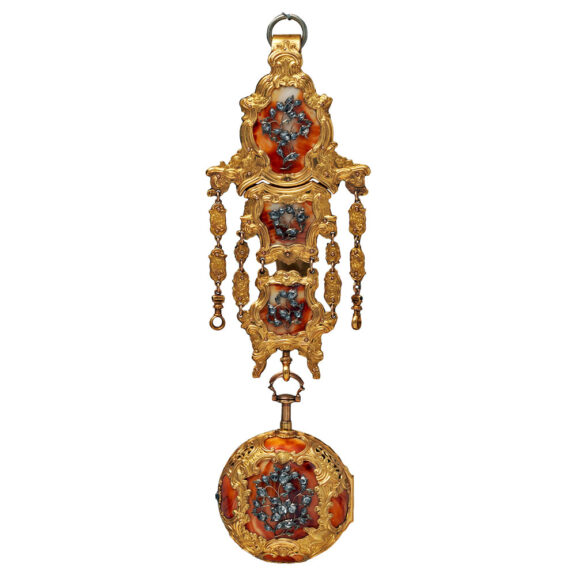 English gold and enamel verge with chatelaine from the 18th century English gold and enamel verge with chatelaine from the 18th century