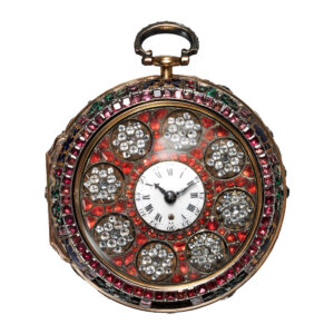 English gold enamel pocket watch with automaton Circa 1770