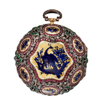 English gold enamel pocket watch with automaton Circa 1770