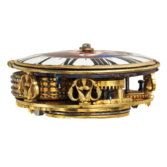 Decorative Dutch painted on gold verge watch Circa 1700-1710 Decorative Dutch painted on gold verge watch Circa 1700-1710