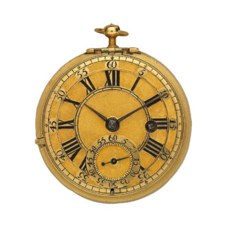 Gold English pair cased verge watch in leather case Circa 1682 Gold English pair cased verge watch in leather case Circa 1682