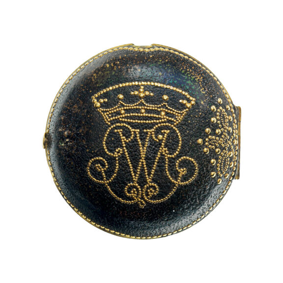 Gold English pair cased verge watch in leather case Circa 1682 Gold English pair cased verge watch in leather case Circa 1682