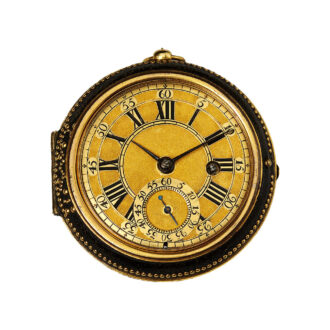 Gold English pair cased verge watch in leather case Circa 1682 Gold English pair cased verge watch in leather case Circa 1682