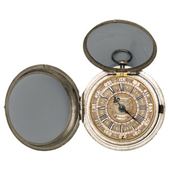English silver clock watch with champlevé dial Circa 1715-1719