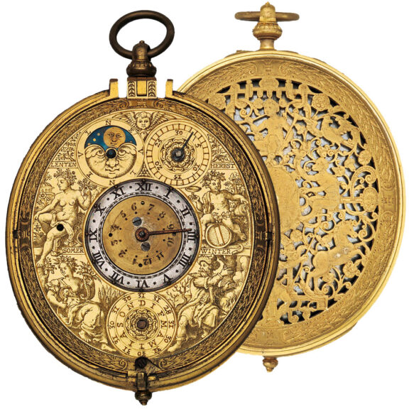 Rare Dutch astronomical gilt clock watch with sundial Circa 1605