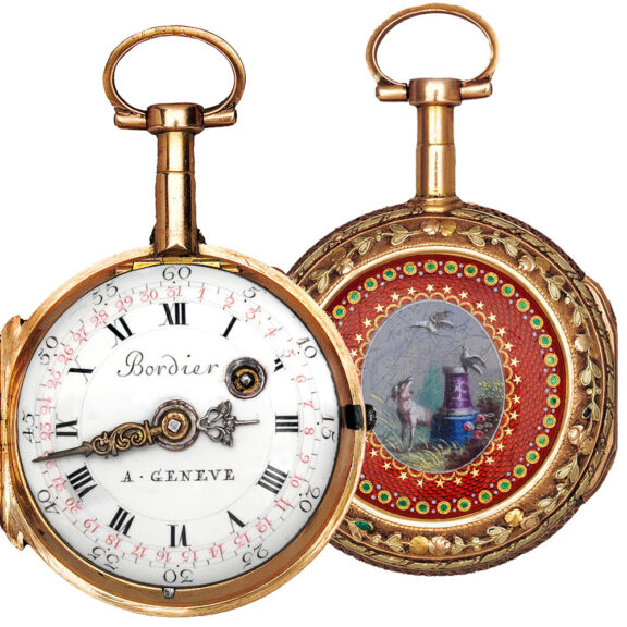 Swiss varicoloured gold, partly enamelled calendar watch Circa 1780-90