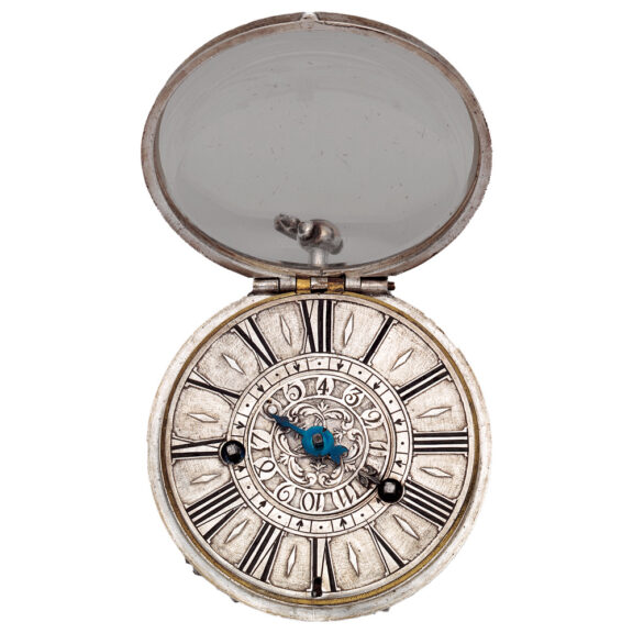 English silver pair cased repoussé watch with alarm Circa 1695 English silver pair cased repoussé watch with alarm Circa 1695