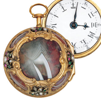 English gold watch set with pearls, diamonds and jewels Circa 1770