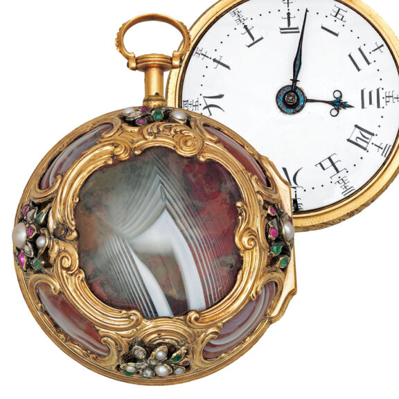 English gold watch set with pearls, diamonds and jewels Circa 1770