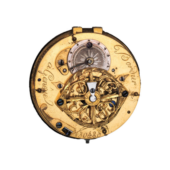 Swiss varicoloured gold, partly enamelled calendar watch Circa 1780-90 Swiss varicoloured gold, partly enamelled calendar watch Circa 1780-90
