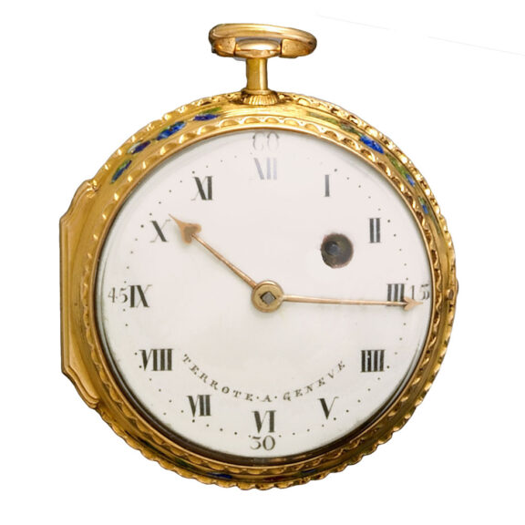 Front 18th century French gold enamelled verge watch Circa 1740 Front 18th century French gold enamelled verge watch Circa 1740