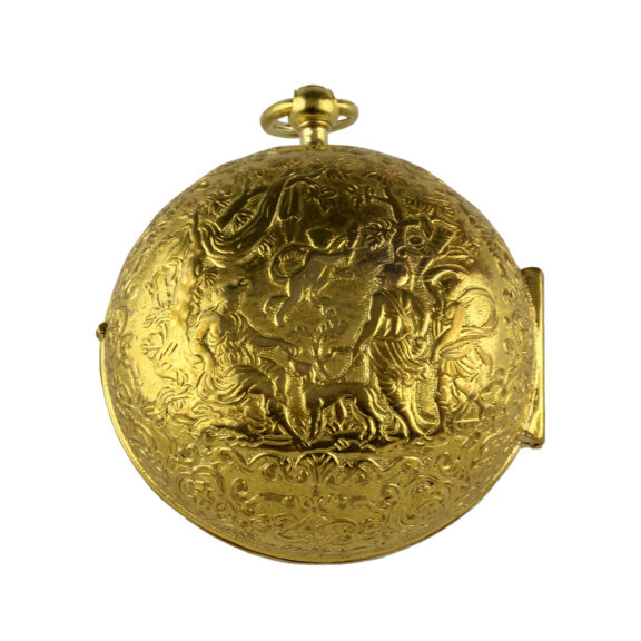 French gilt open faced repoussé oignon watch Circa 1700 French gilt open faced repoussé oignon watch Circa 1700
