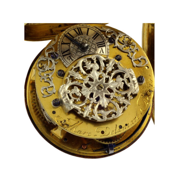French gilt open faced repoussé oignon watch Circa 1700 French gilt open faced repoussé oignon watch Circa 1700