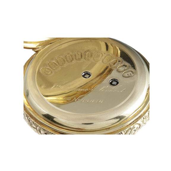 Swiss gold full hunter chronometer watch with date Circa 1870 Swiss gold full hunter chronometer watch with date Circa 1870
