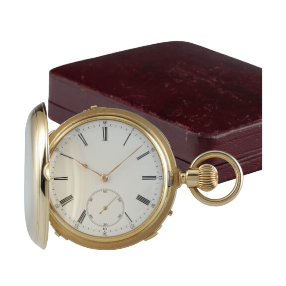Swiss gold hunting cased quarter repeating lever Circa 1850 Swiss gold hunting cased quarter repeating lever Circa 1850