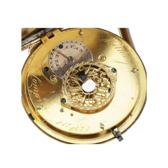 Gold, enamel, split pearl set watch with chatelaine Circa 1790 Gold, enamel, split pearl set watch with chatelaine Circa 1790