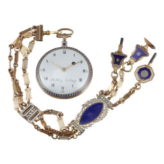 Gold, enamel, split pearl set watch with chatelaine Circa 1790