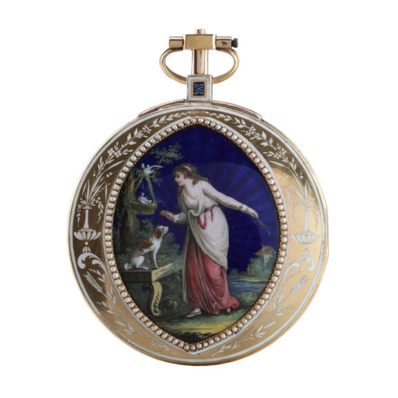 Gold, enamel, split pearl set watch with chatelaine Circa 1790 Gold, enamel, split pearl set watch with chatelaine Circa 1790