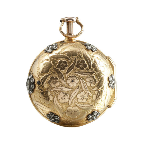 French gold and diamond set repoussé repeater Circa 1730 French gold and diamond set repoussé repeater Circa 1730