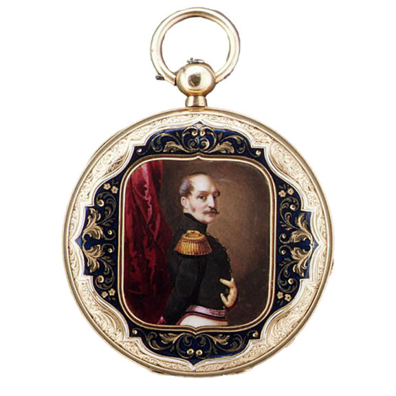 Swiss watch with painted polychrome enamel portrait Circa 1850-55 Swiss watch with painted polychrome enamel portrait Circa 1850-55