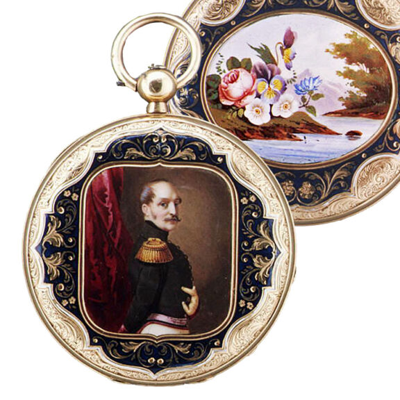 Swiss watch with painted polychrome enamel portrait Circa 1850-55