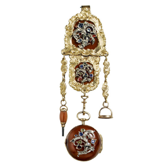 German gold agate watch with matching chatelaine Circa 1775