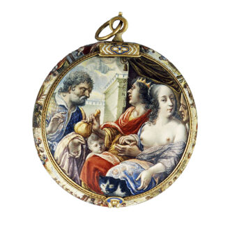 French gold watch with biblical enamel paintings Circa 1645-50