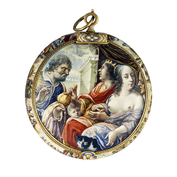 French gold watch with biblical enamel paintings Circa 1645-50 French gold watch with biblical enamel paintings Circa 1645-50
