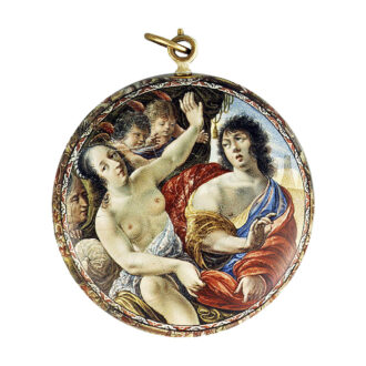 French gold watch with biblical enamel paintings Circa 1645-50