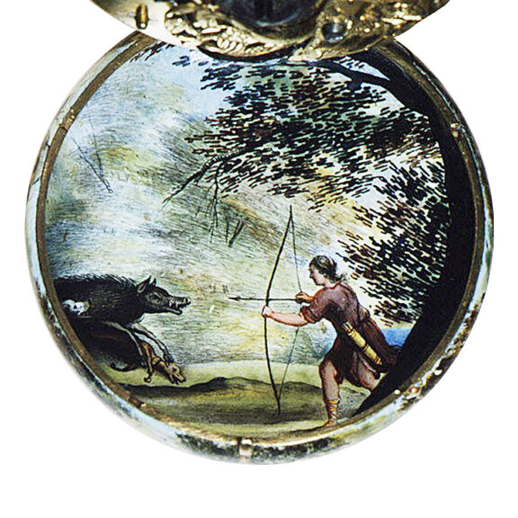 French painted enamel on gold verge watch Circa 1645-1650 French painted enamel on gold verge watch Circa 1645-1650