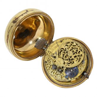 English gold plated repoussé pair cased verge pocket watch Circa 1750