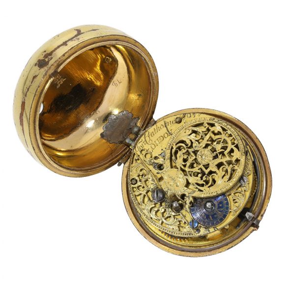 English gold plated repoussé pair cased verge pocket watch Circa 1750 English gold plated repoussé pair cased verge pocket watch Circa 1750