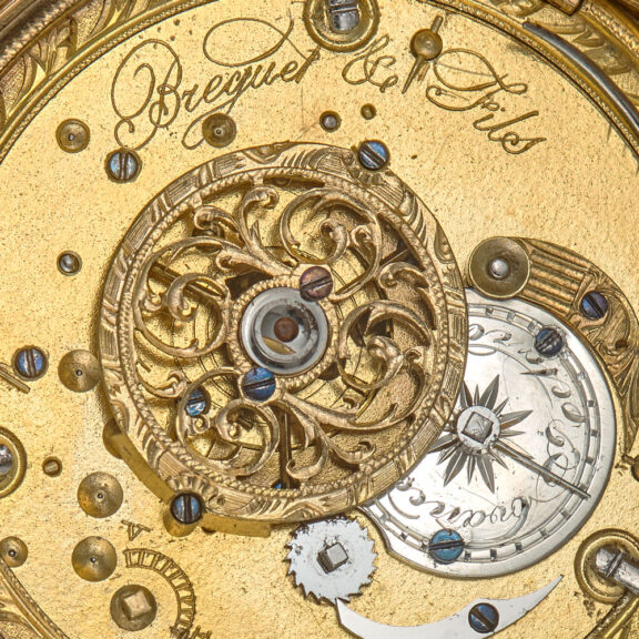 Close-up open back gold quarter repeating French automaton Circa 1820 Close-up open back gold quarter repeating French automaton Circa 1820