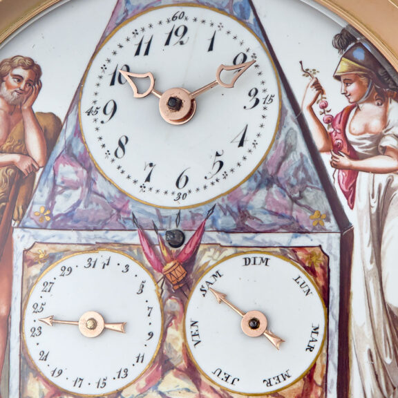 Close-up front calendar watch with rare central winding Circa 1795 Close-up front calendar watch with rare central winding Circa 1795
