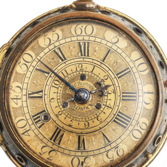 English verge with champlevé dial, alarm and repeating Circa 1700 English verge with champlevé dial, alarm and repeating Circa 1700