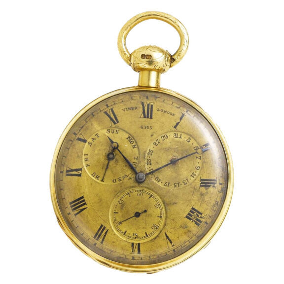 Large English gold calendar pocket watch Circa 1830 Large English gold calendar pocket watch Circa 1830