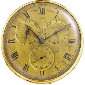 Large English gold calendar pocket watch Circa 1830 Large English gold calendar pocket watch Circa 1830
