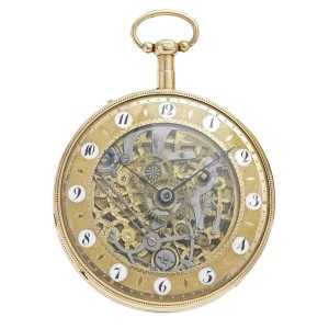 French gold skeletonized open faced quarter repeater Circa 1820