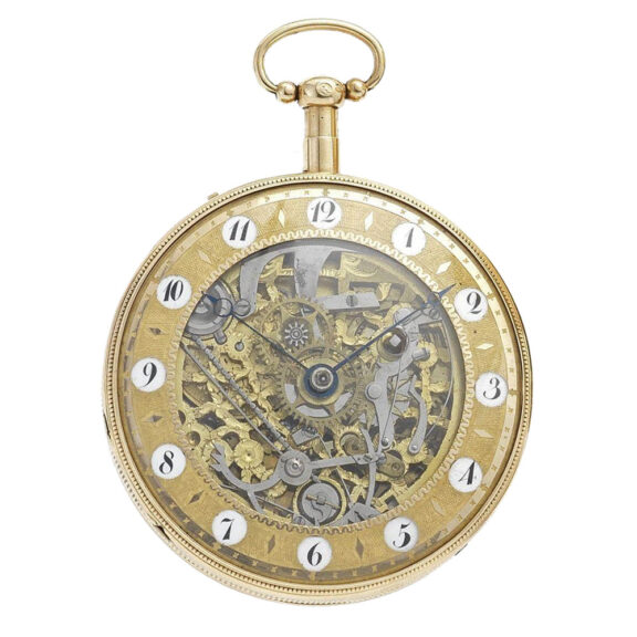 French gold skeletonized open faced quarter repeater Circa 1820