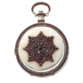 Swiss silver-gilt garnet-set repeating clock watch Circa 1890
