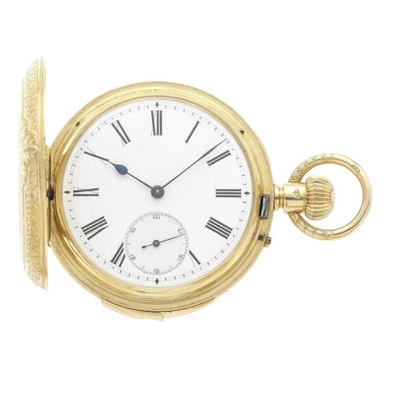 Swiss gold hunting cased quarter repeating watch Circa 1882 Swiss gold hunting cased quarter repeating watch Circa 1882