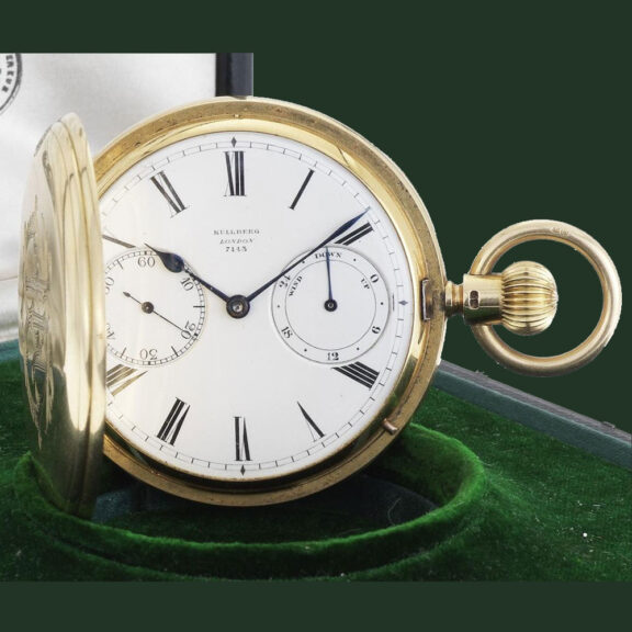 English gold chronometer watch with power reserve  Circa 1910
