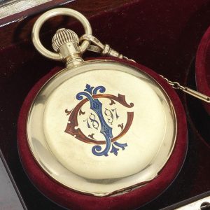 Swiss gold and enamel hunting cased pocket watch Circa 1896