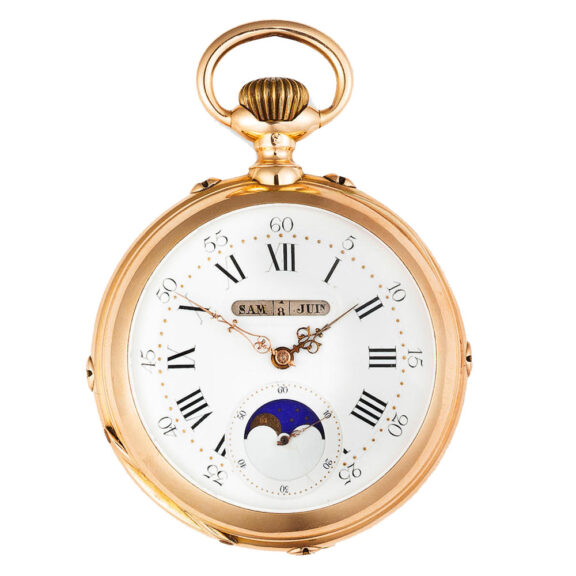 Swiss gold watch with triple calendar and moon phases Circa 1890