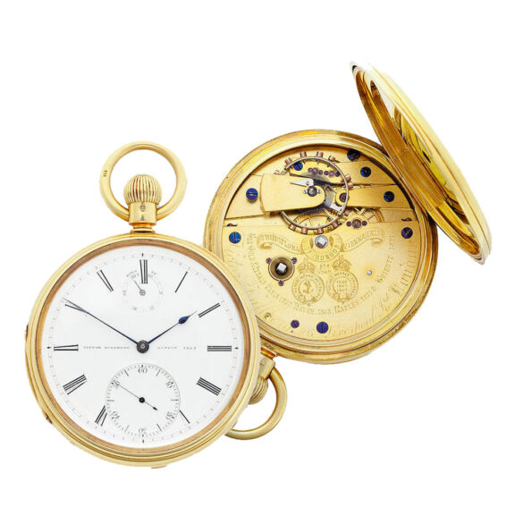 English 18K gold lever watch with power reserve Circa 1877