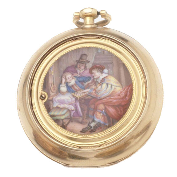 French 14 carat rose gold and enamel cylinder watch Circa 1810